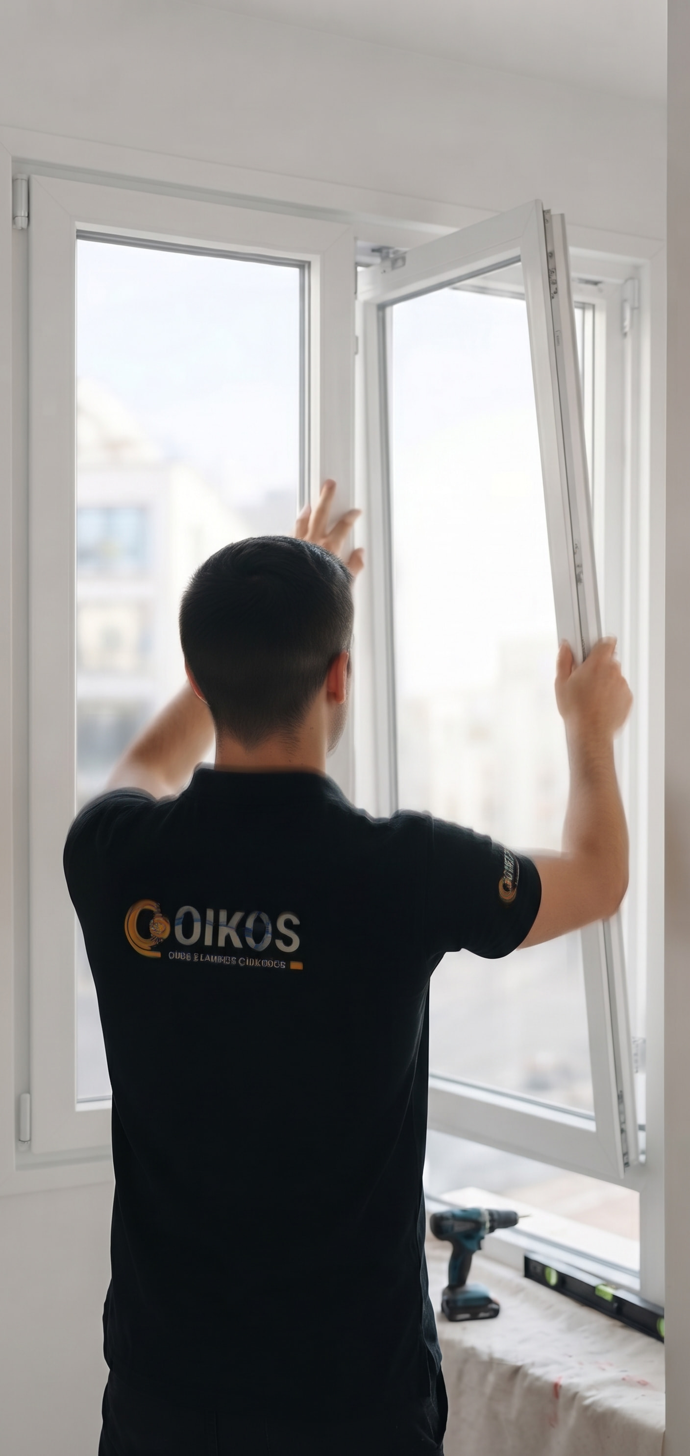 Instalador trabajando en obra limpia