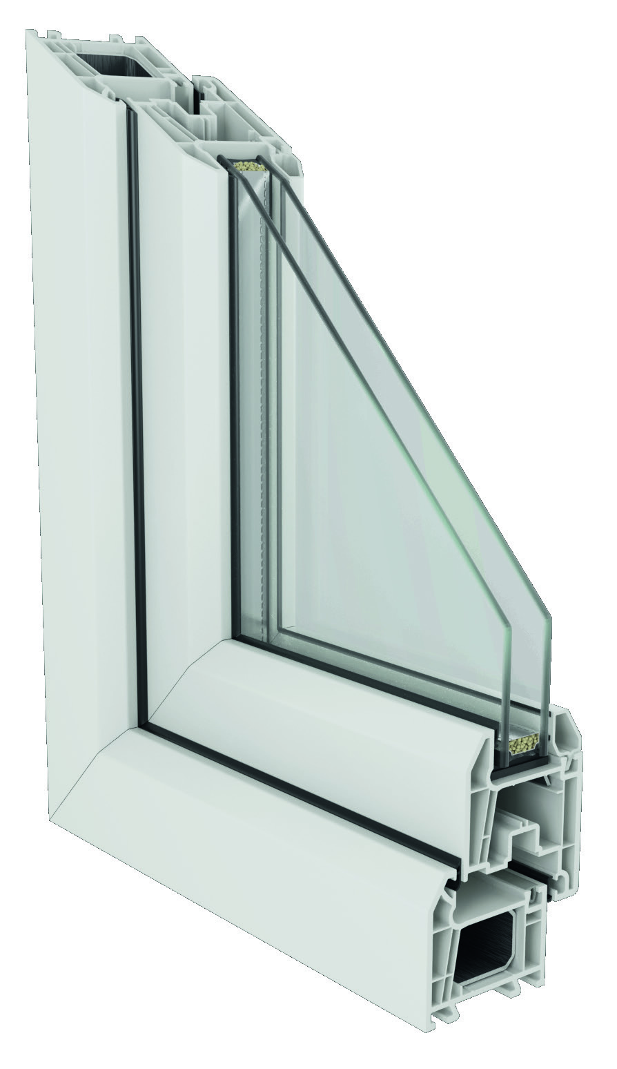 Sección de perfil de PVC multicámara para ventana